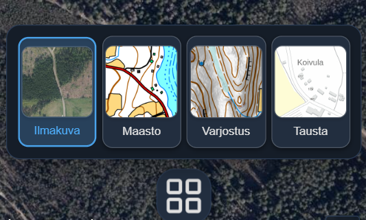 Taustakarttojen pikavalikko mobiilissa