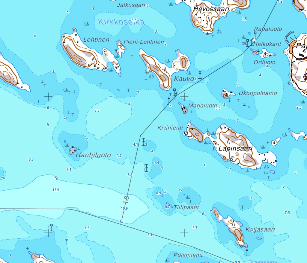 Tarkat Traficomin syvyystiedot, syvyyskäyrät ja merikartat maastokartalla Mapis-sovelluksessa